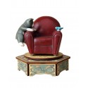 CAT AND ARMCHAIR, collectible wood music box