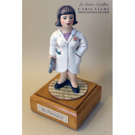 Customize caricature of a pharmacist, musical box version or the simple statue version.
