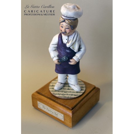 Customize caricature of a PASTRY CHEF, musical box version or the simple statue version.