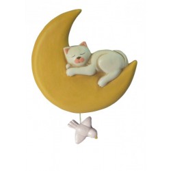 CAT ON THE MOON wall-hanging lullaby music box, collectible music box, for children. music box christening, baptism baby shower