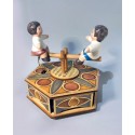 TWO CHILDREN ON A SEESAW, baby music box, wooden music box
