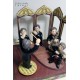 Collectible wooden music box, orchestra, with 4 musician (flutist, pianist, double bass player and violinist) and a director.