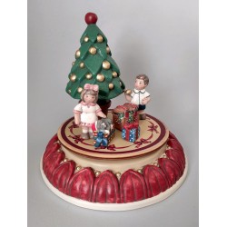 Christmas three music box with children, in ceramic, for collection. Children music box.